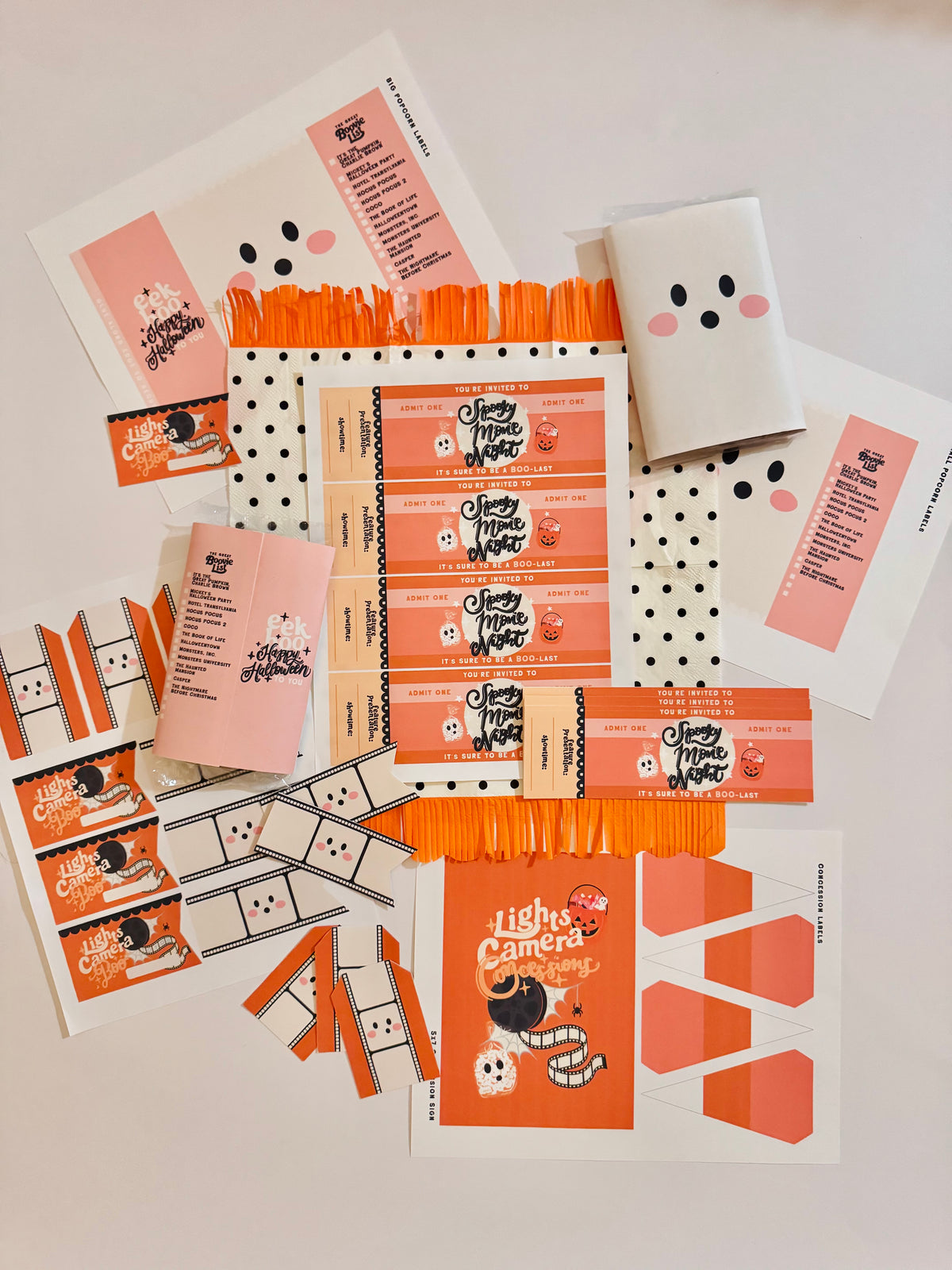 Spooky Movie Night Printable Set β Hand-Drawn Halloween Party Kit