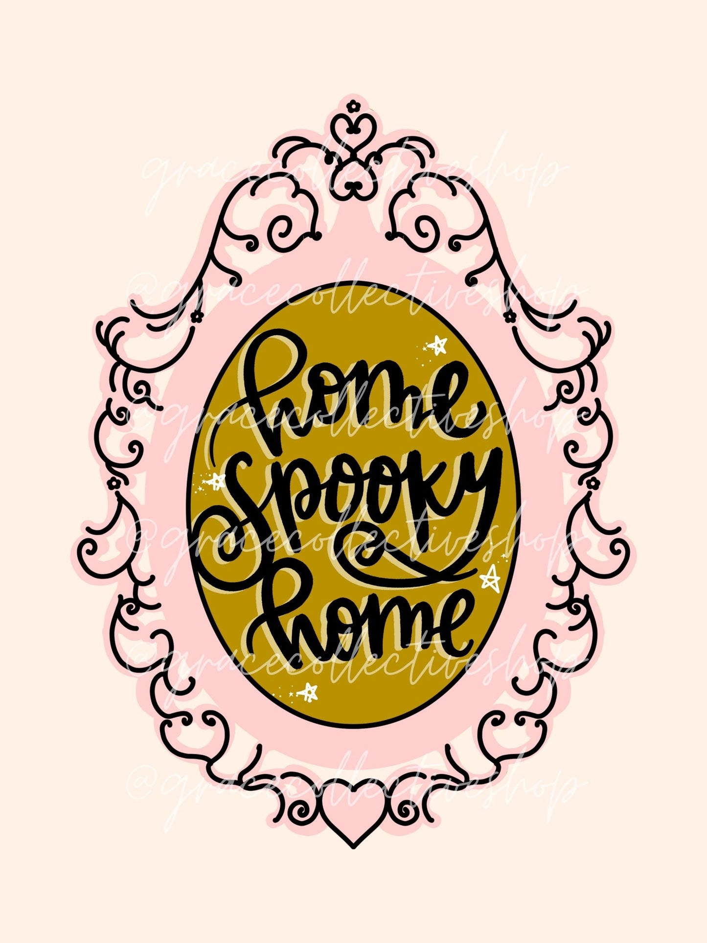 Personaje de Halloween en casa (dorado y rosa) | Arte imprimible