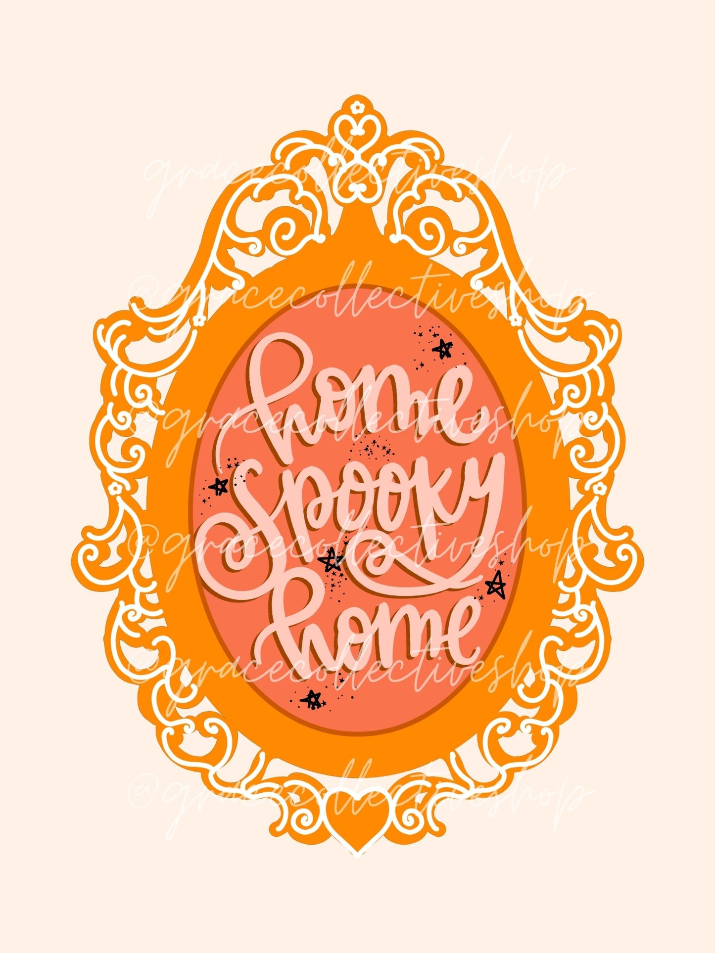 Personaje de Halloween en casa (coral y dorado) | Arte imprimible