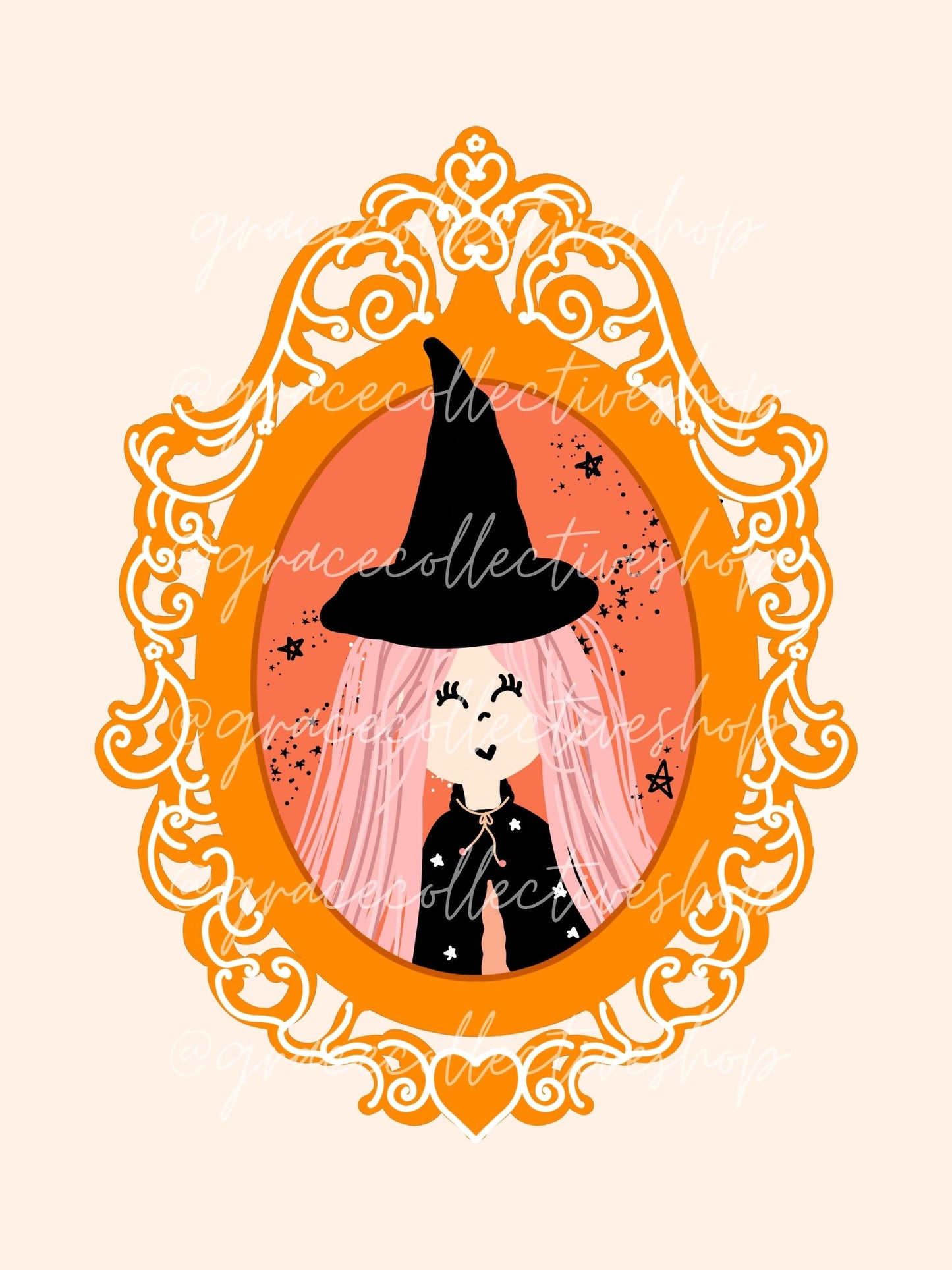 Personaje de Halloween en casa (coral y dorado) | Arte imprimible