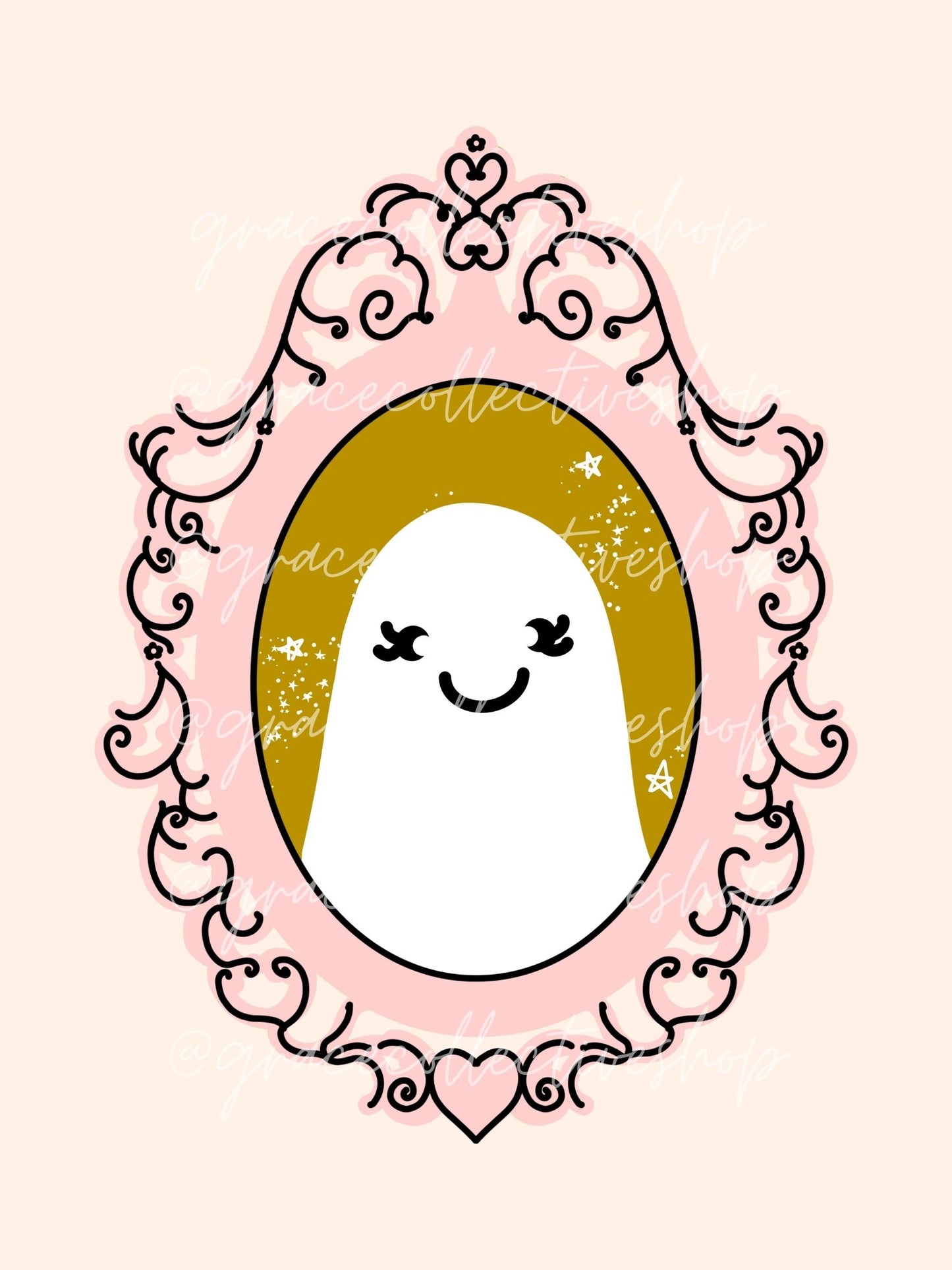 Personaje de Halloween en casa (dorado y rosa) | Arte imprimible