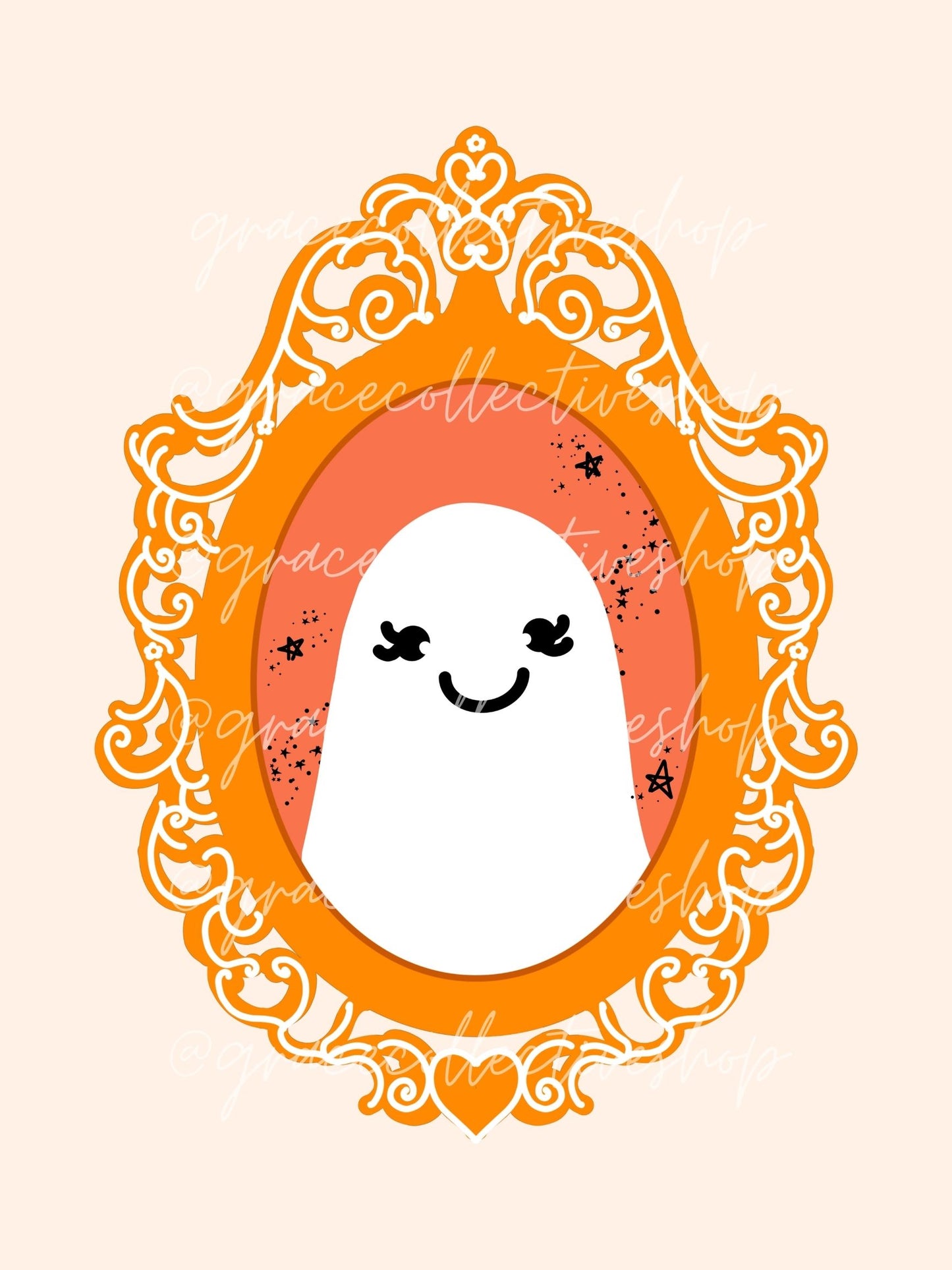 Personaje de Halloween en casa (coral y dorado) | Arte imprimible