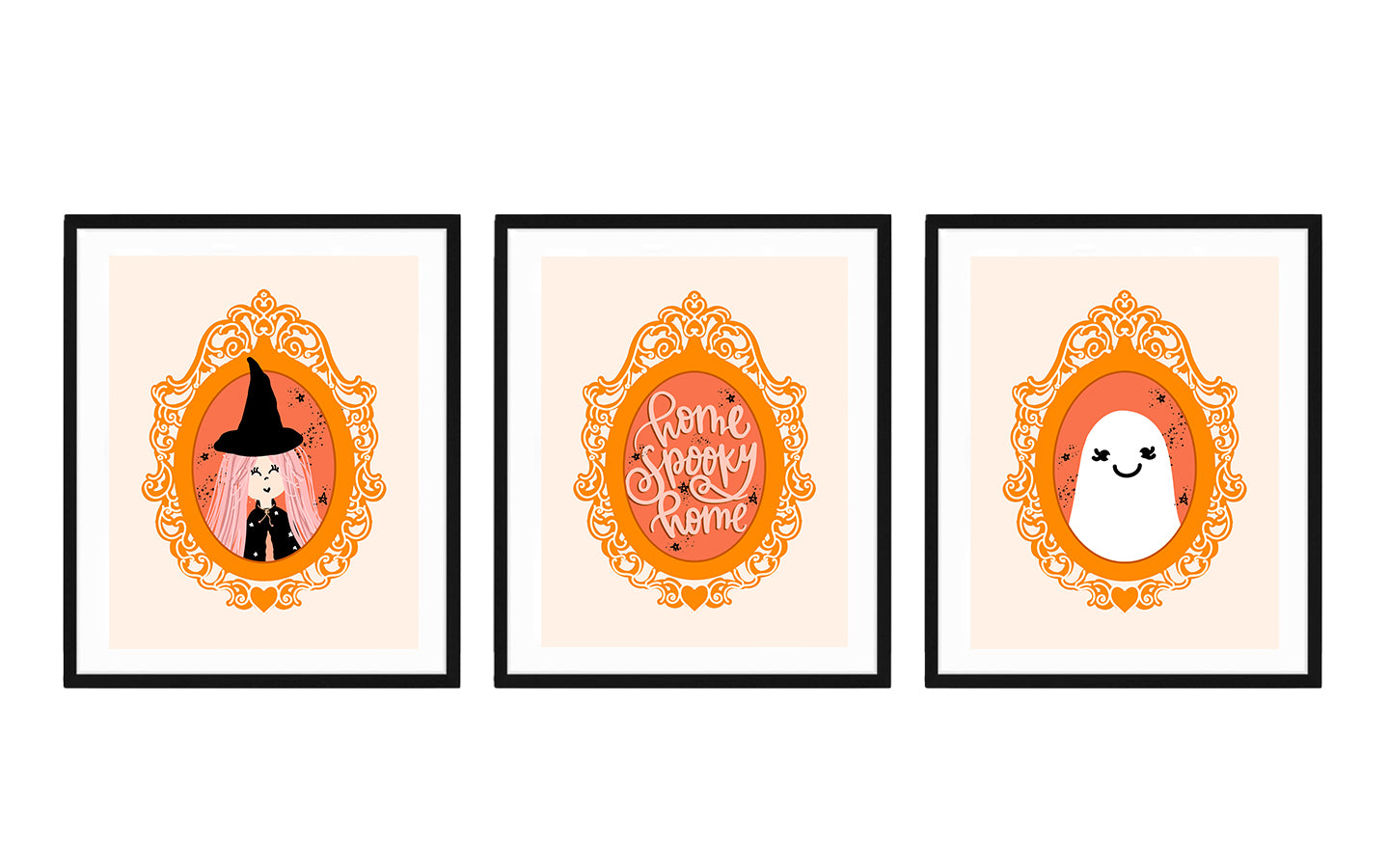 Personaje de Halloween en casa (coral y dorado) | Arte imprimible