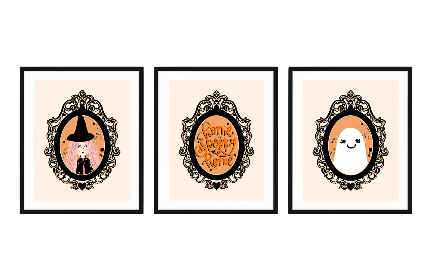 Personaje de Halloween en casa (negro y naranja) | Arte imprimible