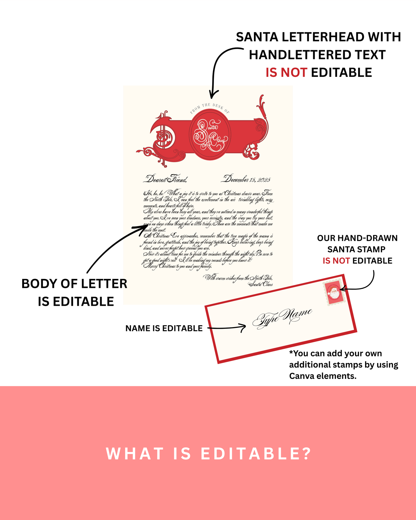 Santa letterhead with editable and non-editable elements on a white background.