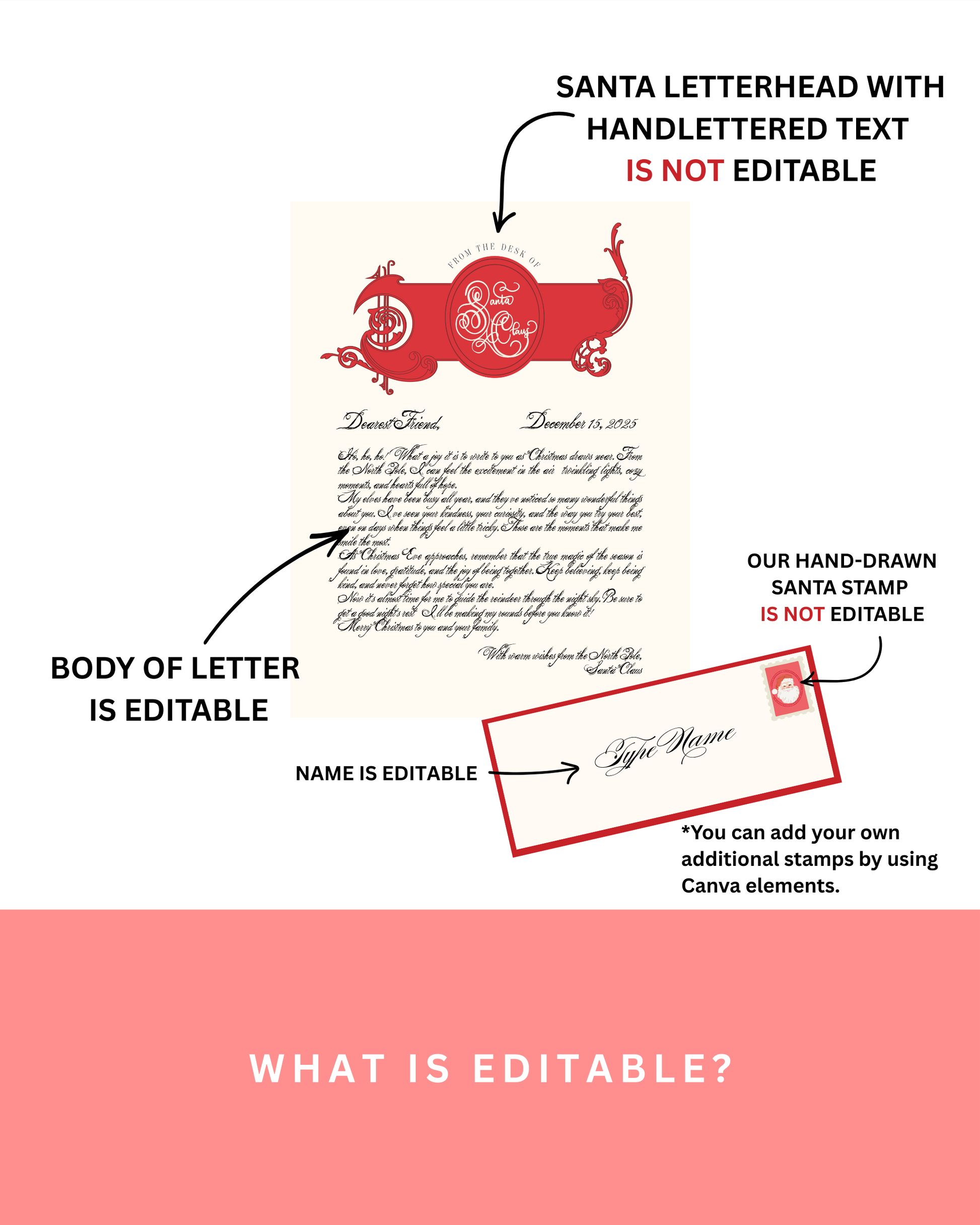 Santa letterhead with editable and non-editable elements on a white background.