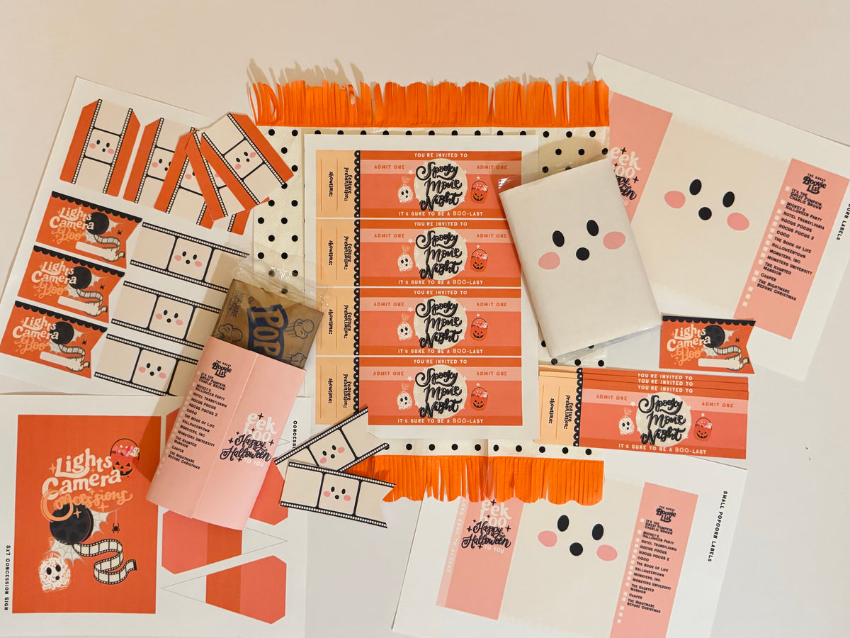 Spooky Movie Night Printable Set – Hand-Drawn Halloween Party Kit