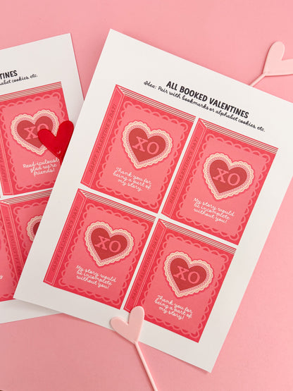 All Booked Up! | Book Themed Valentine Card Printable Set