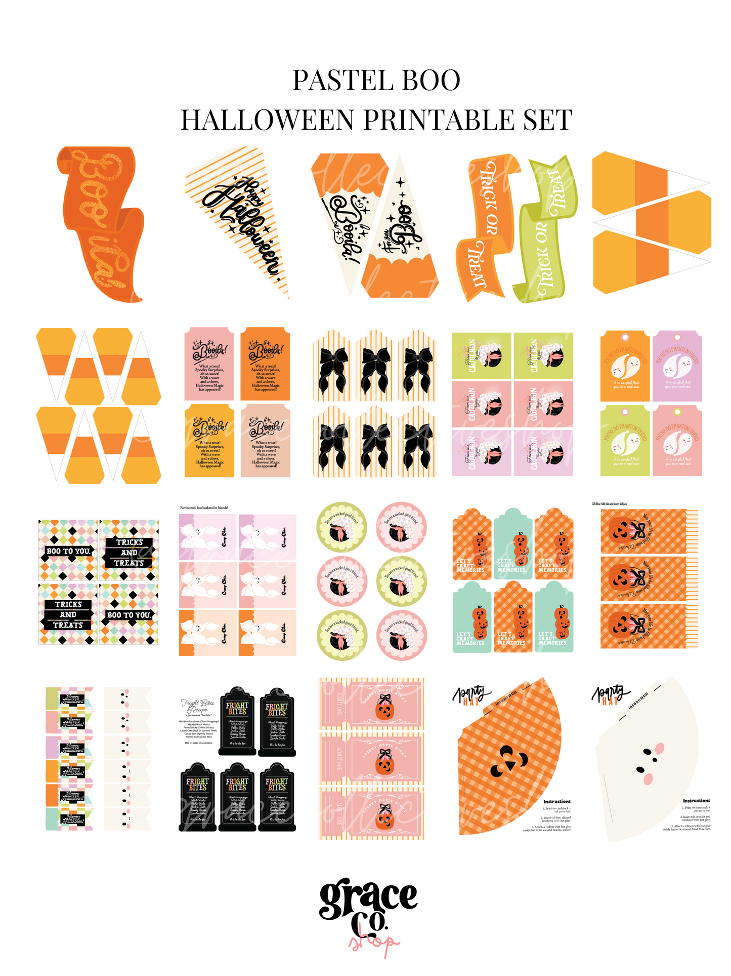 Kit imprimible para fiesta de Halloween en colores pastel