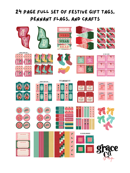 Cozy Cottage Christmas Gift Tags and Flags | 2025 Christmas Printable Set